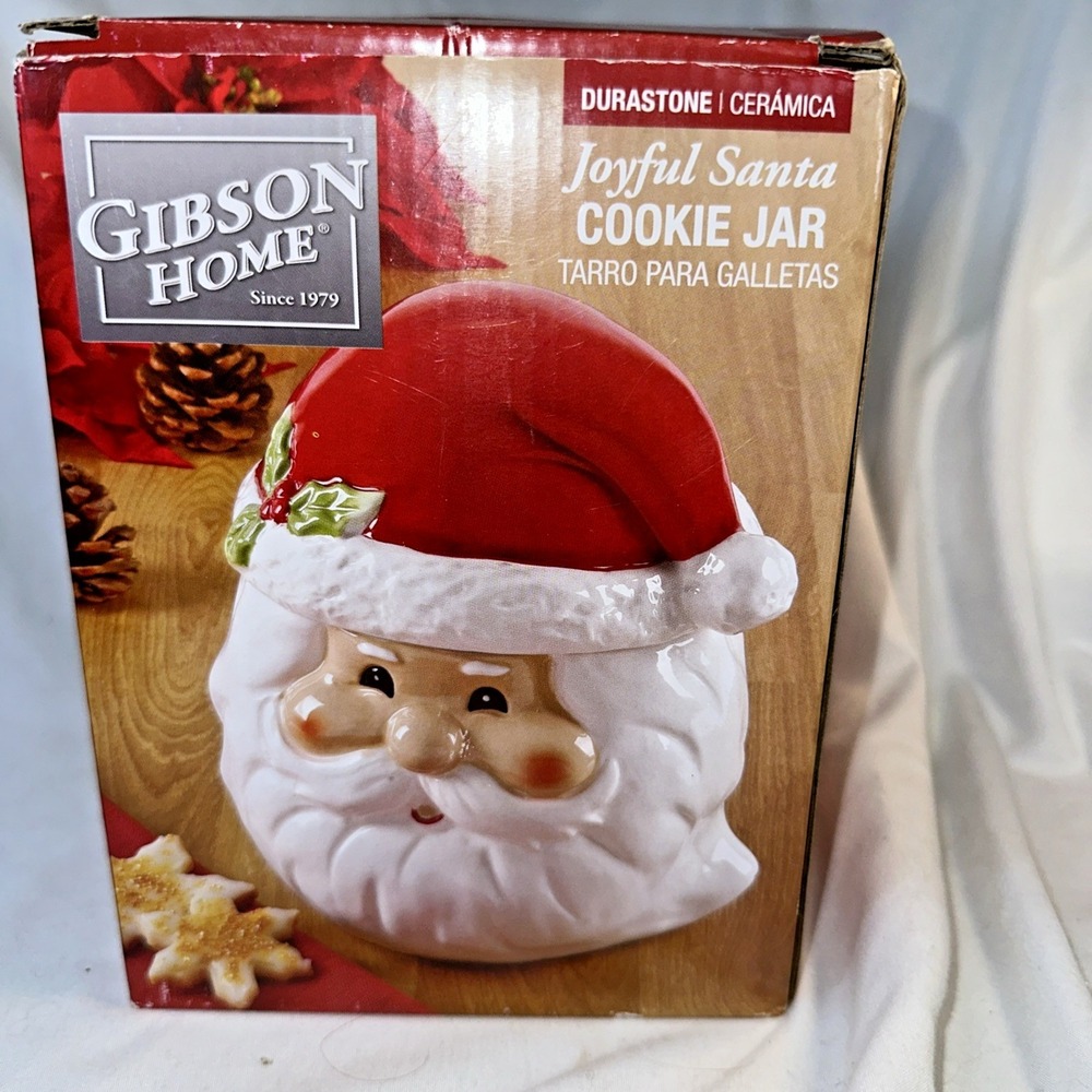 Christmas Joyful Santa CeramicCookie Jar Gibson Home Brand New